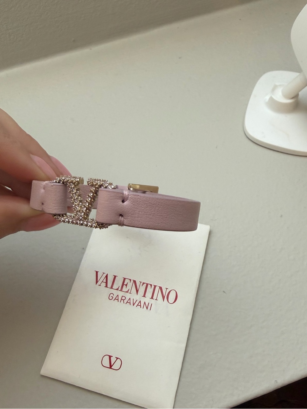 Valentino Garavani Pale Pink Leather VLOGO Bracelet